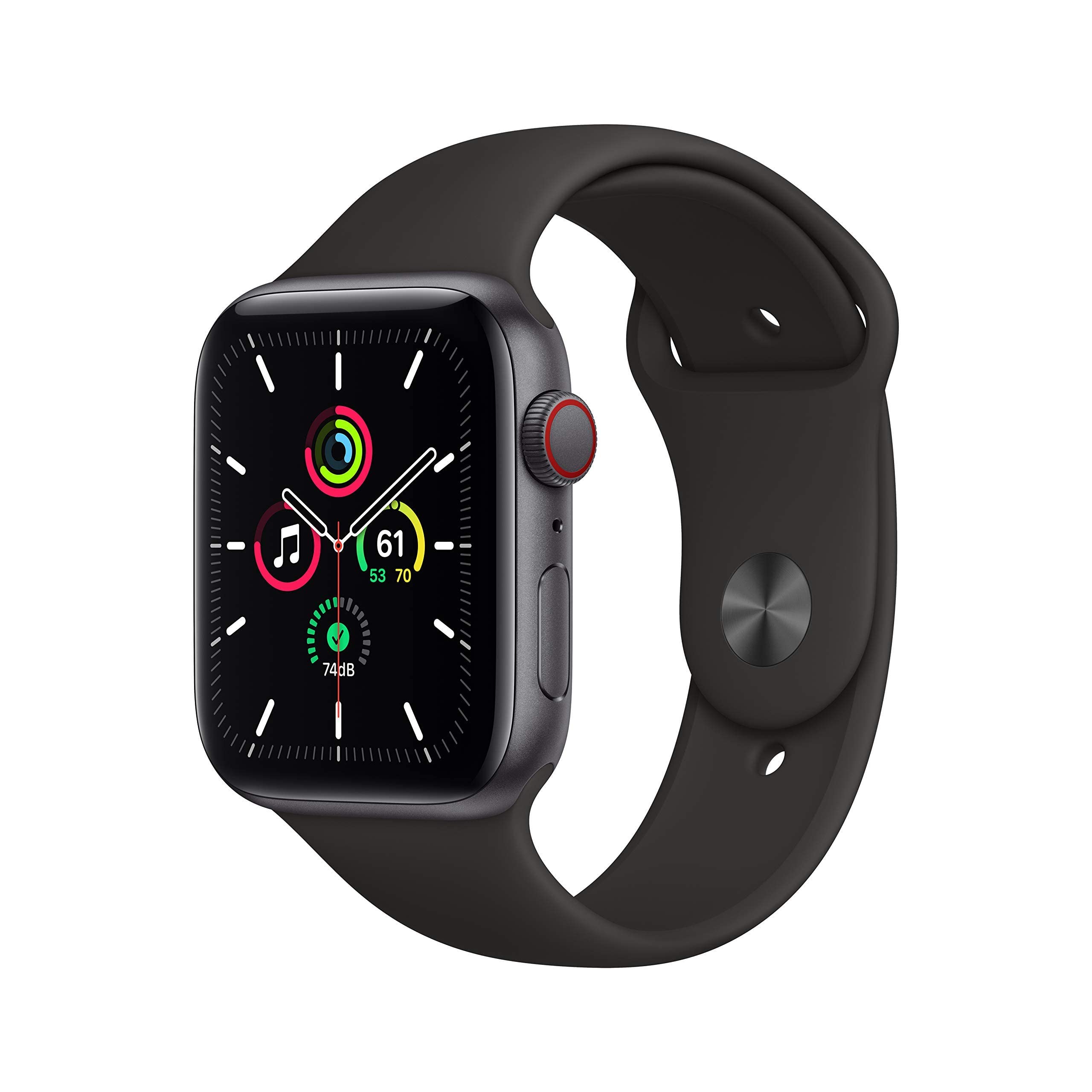 Apple Watch SE (GPS + Cellular, 44mm) - Space Gray Aluminum Case with Black  Sport Band (Renewed)